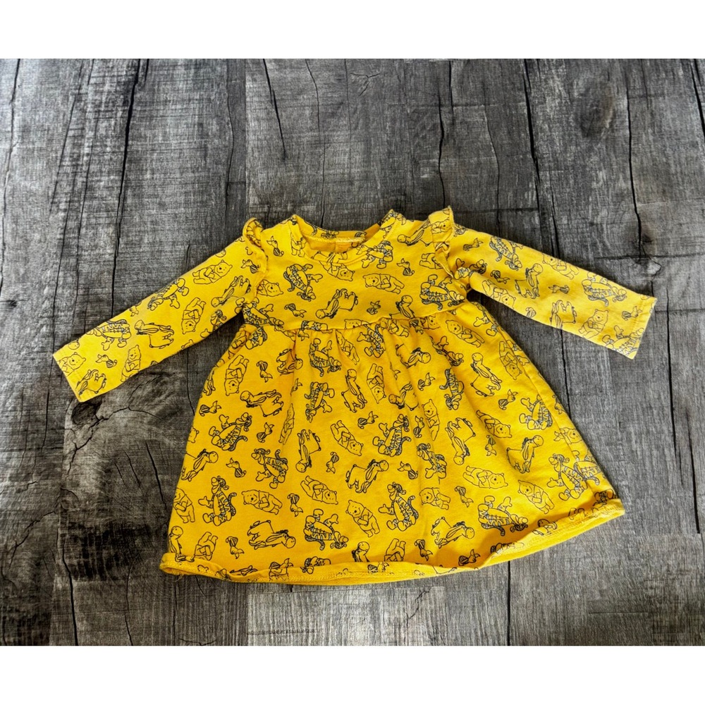 Disney Baby Winnie the Pooh Yellow Long Sleeve Character Print Dress 12M